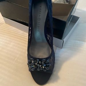 Karen Scott Womens Maralyn Open Toe Rhinestone Evening Heels Navy 8 Medium